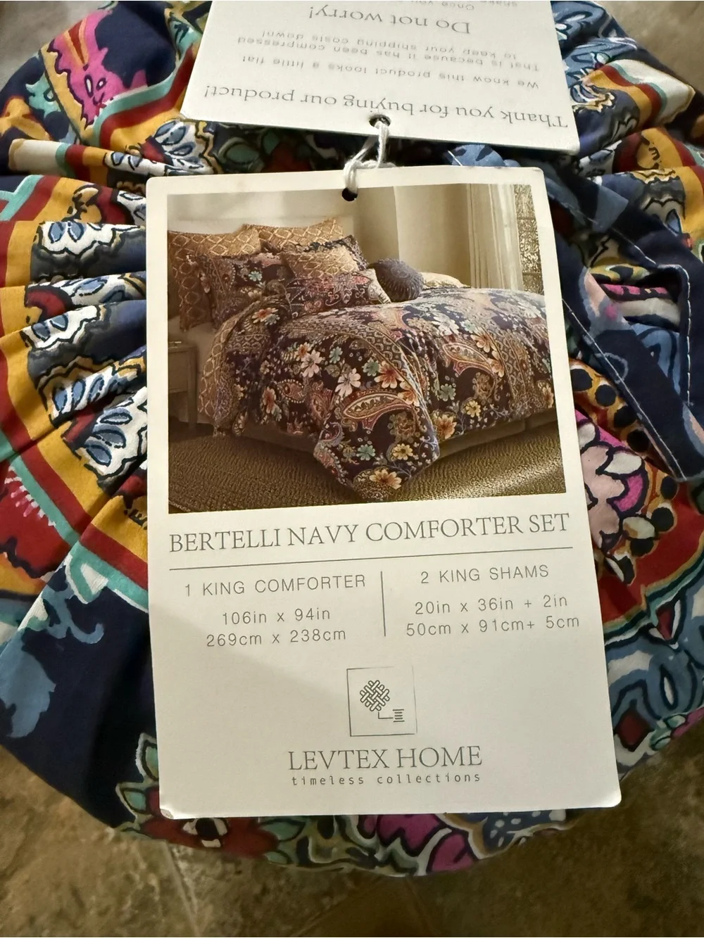 Levtex Navy Paisley Floral Comforter Set with Multicolor Accents